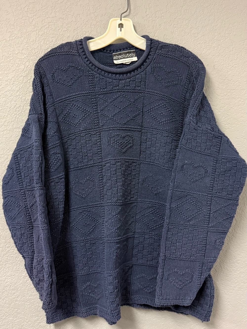 Absolutely 90s Navy Crewneck Textured Heart Knit Sweater